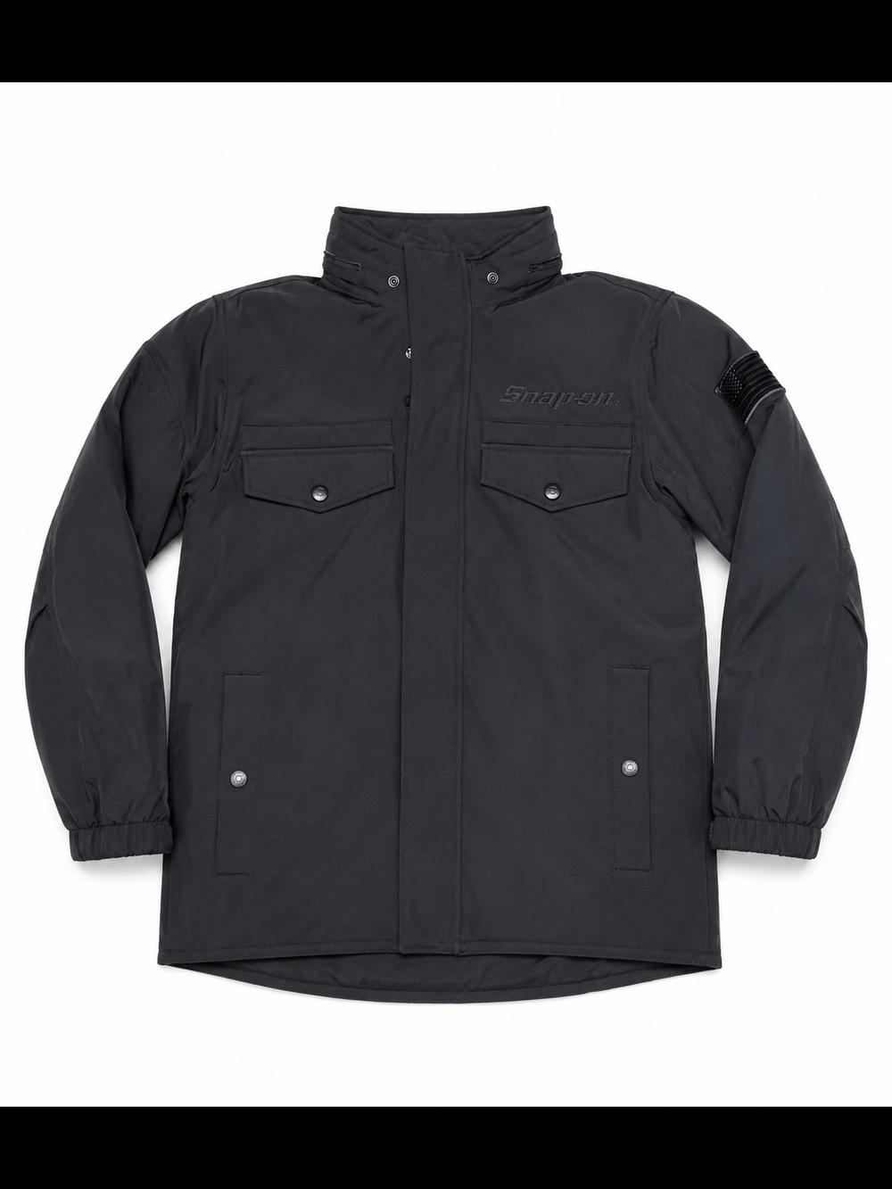 Snap-On Youth Black Raincoat with High Collar and Snap Pockets Size M